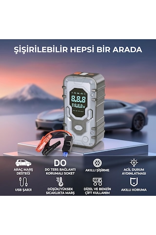 Enshall 10.000 Mah Çantalı Akü Takviyeli 1000a Tepe Akımlı Araç Lastik Şişirme Hava Kompresörü Jump Starter