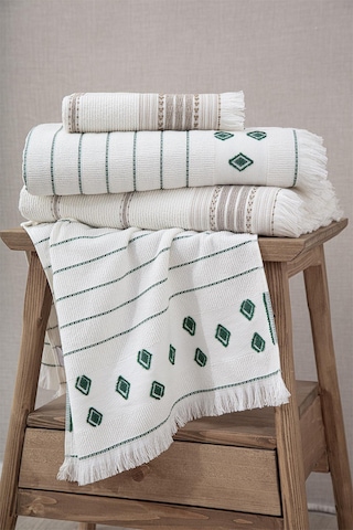 Ecocotton İmre Bej-yeşil "m-l" %100 Organik Pamuk Müslin Jakarlı Aile Bornoz Seti Bej - Yeşil