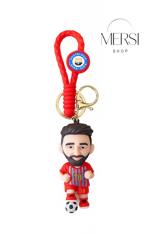 Silikon Futbolcu Figür Anahtarlık Çanta Ve Araba Anahtarlığı Sevimli Sporcu Anahtarlık Beyaz - Kırmızı