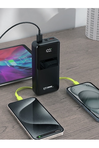 7go Gpw-07 20000mah Pd22.5w Hızlı Şarj Powerbank Siyah Dahili Type-c & Lightning Kablo Dijital E Siyah