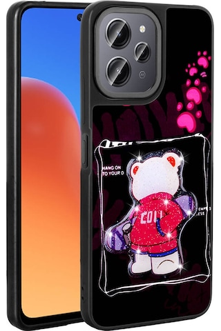 Xiaomi Redmi 12 4g Kılıf Parlayan Kabartmalı İkonik Figürlü Zore Amas Silikon Kapak Siyah