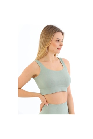 Fantazer Premium Göğüs Toparlayıcı Sarkma Önleyen Spor Günlük Kalın Askılı Pedli Fitilli Crop Büstiyer Mint