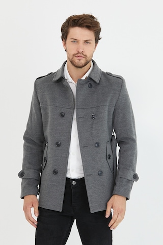 Mero Life Erkek Gri Kemerli Kaşe Kaban Trenç Model Gri