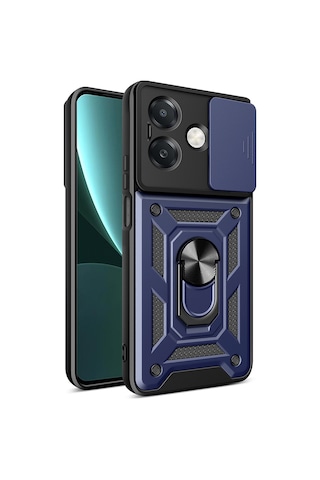 Oppo A3 Kılıf Magnetik Standlı Kamera Korumalı Zore Sürgülü Vega Kapak Mavi