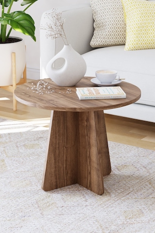 Mantar Orta Sehpa İskandinav Stili Yuvarlak Orta Sehpa 58 Cm - Ceviz