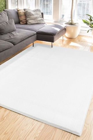 Tropikal Home Lüx Post Peluş Kesme Halı Yolluk Kaymaz Taban Yıkanabilir Pofuduk Beyaz Beyaz