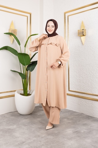 Ayrobin Kumaş İnci Detaylı Takım / T105 - Vizon Vizon