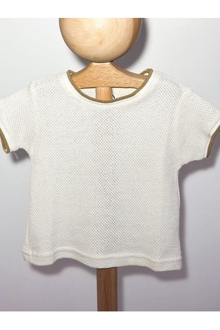 Nanica Kids Erkek Çocuk Ajurlu İnce Düz Triko T-shirt-15726 Bej