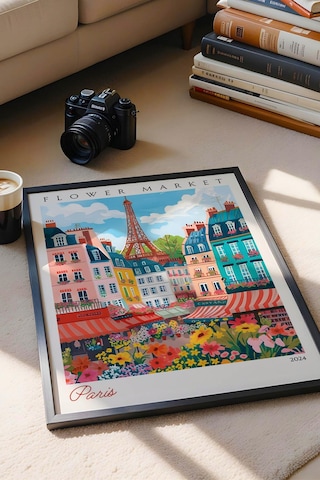 Paris Fransa Çerçeveli Tablo Seyahat Severlere Salon Ve Ofis İçin Estetik Duvar Dekoru Travel Flower Market