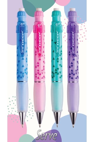 Deep Uçlu Kalem - Renkli Üçgen Baskılar - Gök Mavi