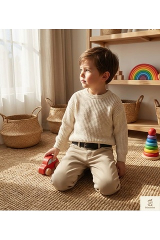Nanica Kids Minibohe Kemerli Çocuk Kanvas Pantolon Bej Bej