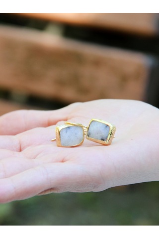 Doğal Taş Aytaşı Doğal Taşlı Gold Kaplama Kadın Küpe Euku3ayg Beyaz