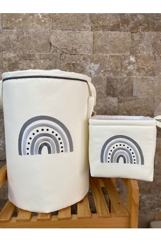 Hs Home Baby Gri Gökkuşağı Nakışlı Çamaşır & Oyuncak Sepet Seti
