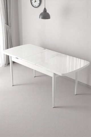 Florn Beyaz 80 X 132 Açılabilen Sunta Masa Metal Ayaklı Mutfak Masası Takımı 4 Krem Sandalye Krem