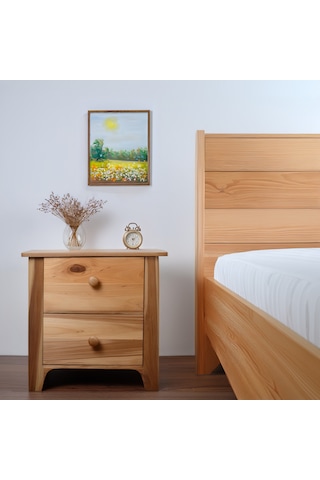 İskandinav Tasarımlı Doğal Ahşap 2 Çekmeceli Komodin 1. Sınıf Mas