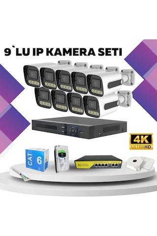 9'lu Güvenlik Ip Kamera Seti - 4mp Dış Mekan Kamera, 3.6mm Lens,