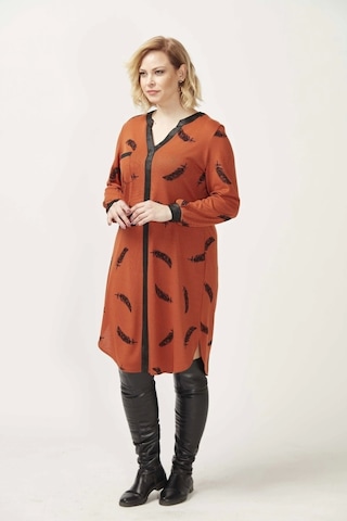 Moda Berray 1956 Tarçın Tüy Desenli Uzun Kollu Esnek Büyük Beden Triko Elbise Tarçın
