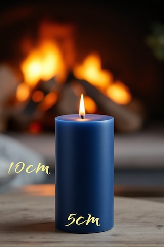 El İşçiliği Blok Kütük Silindir Mum Lacivert Renk 5 Cm X 10 Cm Kahve Kokulu Lacivert