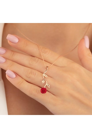 Gümüş Pazarım Kırmızı Gül Motifli Gümüş Kolye (500619902)