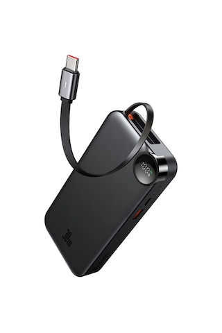 Mc-3870 10000mah 30w A+c Dijital Göstergeli Powerbank Dahili Usb-c Geri Çekilebilir Kablo Siyah