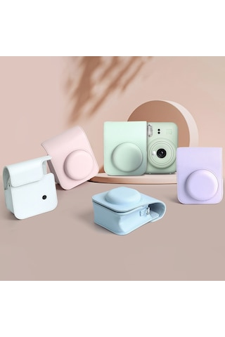 Sones Fujıfılm İnstax Mini Uyumlu 12 Uyumlu Uyumlu Tam Vücut Deri Kılıf Kamera Çantası Askılı Mor