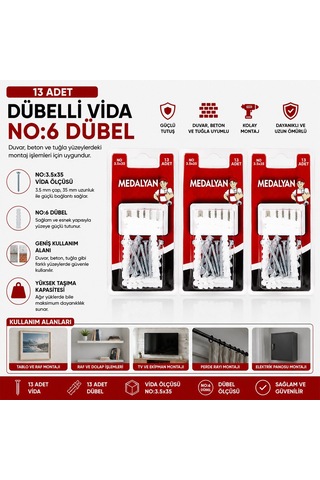 Medalyan Dl-32 Dübelli Vida - 3.5x35 Mm 13 Adet- 12'li Paket