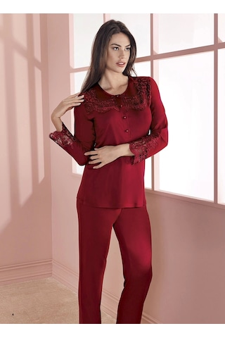 Espuar 757 Penye 3'lü Sabahlık Pijama Takımı Bordo