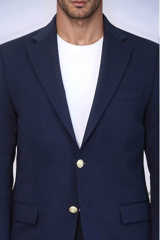 Lacivert Kendinden Desenli Örme Altın Renk Metal Düğmeli Slim Fit Erkek Blazer Ceket - Wessi Navy Blue