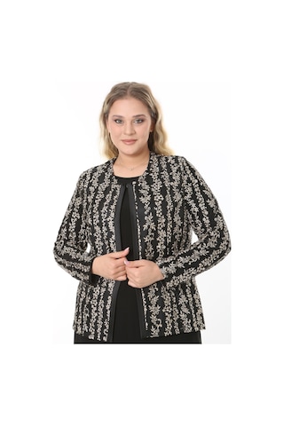 Ladies First Büyük Beden 3890 Siyah-altın Ceket+bluz Takım 001