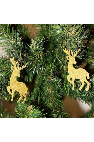 Gold Altın Keçe Geyik Yılbaşı Ağaç Süs Simli Eva Ağaç Dekor 6'lı
