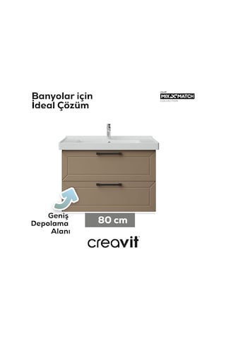 Creavit D20 80 Cm İki Çekmeceli Lavabo Dolabı Dafne Lake Kapak Dafne