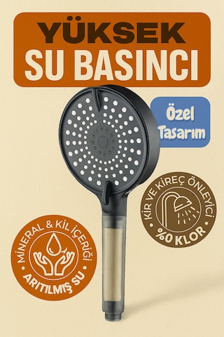 10 Adet Yedek Filtreli Duş Başlığı Su Tasarruflu Kireç Önleyici Özellikli Tayzikli Su Modu Siyah