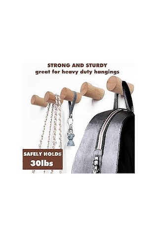 Ahşap Askılık  Duvar Kancaları Duvar Dekoru Estetik, Şapka Havlu İçin Uygun Ağır Hizmet Tipi Askılar 5 Adet Çok Renkli