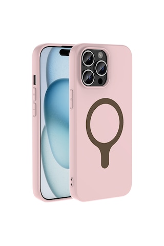 Maks Technology iPhone Uyumlu 14 Pro Max Kılıf M-safe Şarj Özellikli Mkst Aris Silikon Kapak - Açık Pembe