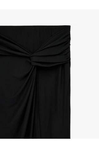 Koton Slim Fit Düğüm Detaylı Kruvaze Tül Midi Pareo Etek Siyah 7wak10038ek