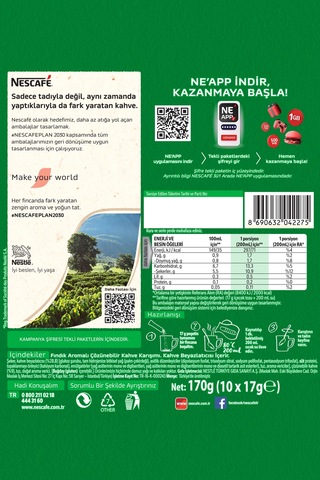 Nescafe 3ü1 Arada Fındık Aromalı Çözünebilir Kahve 17g 10'lu Paket 10x10 Hazır