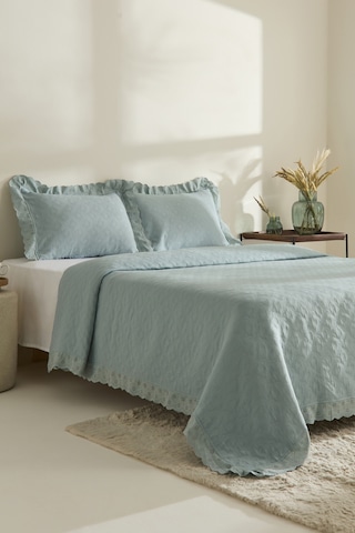 Karaca Home Arya Çift Kişilik Yatak Örtüsü Seti Mavi Mavi