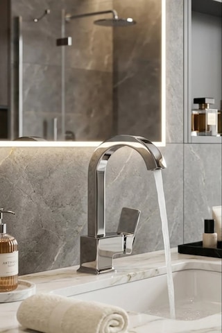 Kare Krom Lavabo Bataryası Tek Kollu Aç Kapa Musluk Modern Lüks Tasarım Profil Paslanmaz