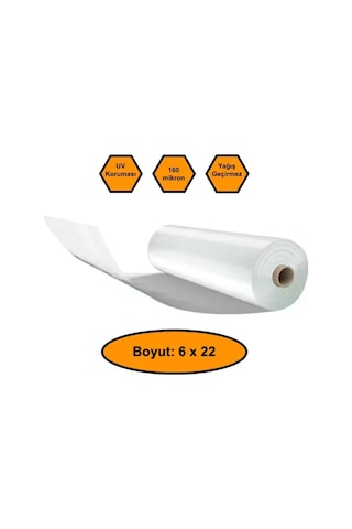 160 Micron Naylon Örtü, Şeffaf Su Geçirmez Naylon, 6x22 Metre