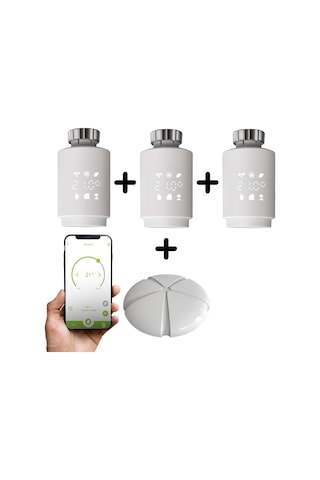 Bilicra Akıllı Isıtma Seti - 3 x S-Warm Akıllı Termostatik Radyatör Vanası ve 1 x Link Zigbee Gateway