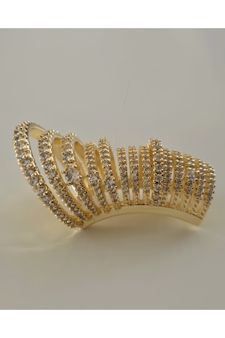Ear Cuff Çoklu Sıra Zirkon Taşlı Kıkırdak Küpesi 4cm Gold