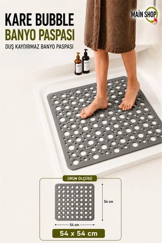 Mainshop Kaydırmaz Duşakabin Banyo Ve Duş Paspası Bubble Vantuzla Yapışır 54 X 54 Cm M-149 Gri