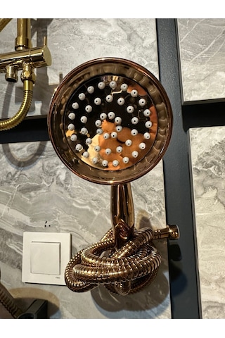 İsaoğlu Yapı Bakır Duş Sistemi Klasik Vintage Bronz Duş Seti Bronz Askı Aparatı Dahil Komple Set Bakır