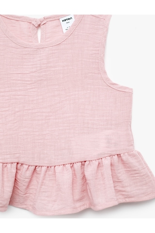 Koton Bisiklet Yaka Kolsuz Fırfırlı Bluz Pembe 6smg60003aw Gül
