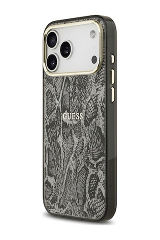 Apple Uyumlu iPhone 17 Pro Max Kılıf Guess Lisanslı M-safe Özellikli Yazı Logolu Python Desen Kapak Siyah Siyah