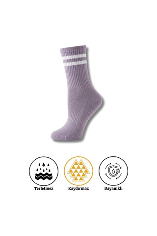 Lykos 1 Çift Mor Yoga Pilates Kaydırmaz Çorap Mor