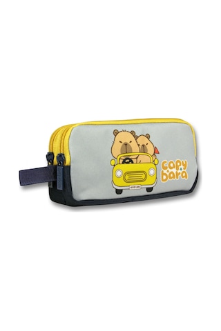 Capybara İki Bölmeli Capybara Seyahatte Sarı - Siyah Unisex Kalem Çantası - 6220