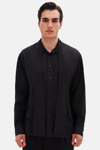 Twn Relaxed Siyah Düz Tencel Gömlek 5ec02sg24350m 001