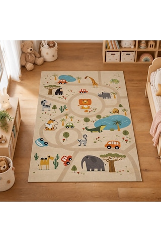 Kartela Halı Safari Yolculuğu Kaymaz Taban Çocuk Oyun Halısı - 160 X 240 Cm Çok Renkli