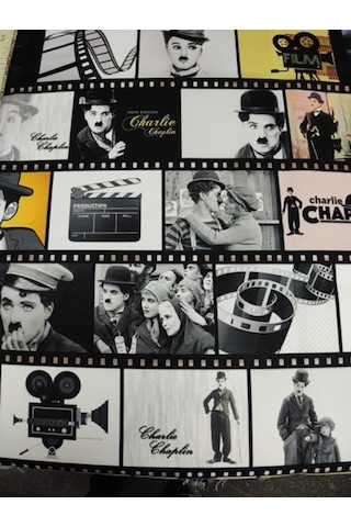 Film Şeridi Içende Charlie Chaplin Desenli Kumaş